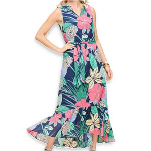 Talbots Floral Cinch Waist Cotton Midi Dress
